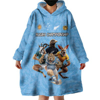 Custom Rugby Southern Hemisphere Wearable Blanket Hoodie Argentina AUNZ South Africa Mascot Blue - Wonder Print Shop
