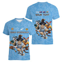 Custom Rugby Southern Hemisphere Women V-Neck T-Shirt Argentina AUNZ South Africa Mascot Blue - Wonder Print Shop