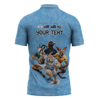 Custom Rugby Southern Hemisphere Zipper Polo Shirt Argentina AUNZ South Africa Mascot Blue - Wonder Print Shop
