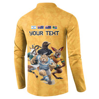 Custom Rugby Southern Hemisphere Button Sweatshirt Argentina AUNZ South Africa Mascot Gold - Wonder Print Shop