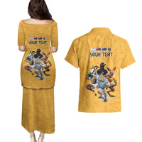 Custom Rugby Southern Hemisphere Couples Matching Puletasi and Hawaiian Shirt Argentina AUNZ South Africa Mascot Gold - Wonder Print Shop