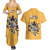 Custom Rugby Southern Hemisphere Couples Matching Summer Maxi Dress and Hawaiian Shirt Argentina AUNZ South Africa Mascot Gold - Wonder Print Shop
