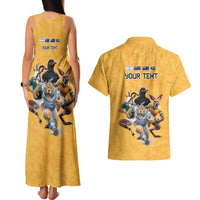 Custom Rugby Southern Hemisphere Couples Matching Tank Maxi Dress and Hawaiian Shirt Argentina AUNZ South Africa Mascot Gold - Wonder Print Shop