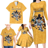 Custom Rugby Southern Hemisphere Family Matching Long Sleeve Bodycon Dress and Hawaiian Shirt Argentina AUNZ South Africa Mascot Gold - Wonder Print Shop