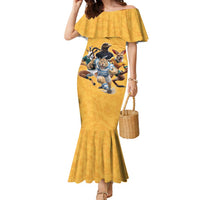 Custom Rugby Southern Hemisphere Family Matching Mermaid Dress and Hawaiian Shirt Argentina AUNZ South Africa Mascot Gold - Wonder Print Shop