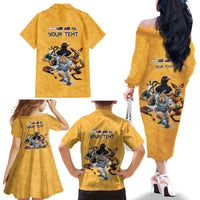 Custom Rugby Southern Hemisphere Family Matching Off The Shoulder Long Sleeve Dress and Hawaiian Shirt Argentina AUNZ South Africa Mascot Gold - Wonder Print Shop