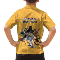 Custom Rugby Southern Hemisphere Family Matching Off Shoulder Short Dress and Hawaiian Shirt Argentina AUNZ South Africa Mascot Gold - Wonder Print Shop