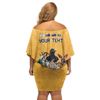 Custom Rugby Southern Hemisphere Family Matching Off Shoulder Short Dress and Hawaiian Shirt Argentina AUNZ South Africa Mascot Gold - Wonder Print Shop