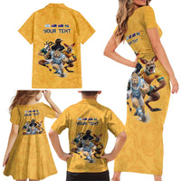 Custom Rugby Southern Hemisphere Family Matching Short Sleeve Bodycon Dress and Hawaiian Shirt Argentina AUNZ South Africa Mascot Gold - Wonder Print Shop