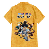 Custom Rugby Southern Hemisphere Family Matching Summer Maxi Dress and Hawaiian Shirt Argentina AUNZ South Africa Mascot Gold - Wonder Print Shop