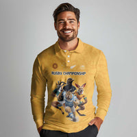 Custom Rugby Southern Hemisphere Long Sleeve Polo Shirt Argentina AUNZ South Africa Mascot Gold - Wonder Print Shop