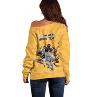 Custom Rugby Southern Hemisphere Off Shoulder Sweater Argentina AUNZ South Africa Mascot Gold - Wonder Print Shop