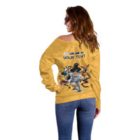 Custom Rugby Southern Hemisphere Off Shoulder Sweater Argentina AUNZ South Africa Mascot Gold - Wonder Print Shop