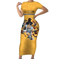 Custom Rugby Southern Hemisphere Short Sleeve Bodycon Dress Argentina AUNZ South Africa Mascot Gold - Wonder Print Shop