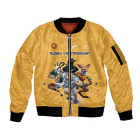 Custom Rugby Southern Hemisphere Sleeve Zip Bomber Jacket Argentina AUNZ South Africa Mascot Gold - Wonder Print Shop