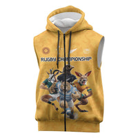 Custom Rugby Southern Hemisphere Sleeveless Zip Hoodie Argentina AUNZ South Africa Mascot Gold - Wonder Print Shop