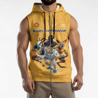 Custom Rugby Southern Hemisphere Sleeveless Zip Hoodie Argentina AUNZ South Africa Mascot Gold - Wonder Print Shop