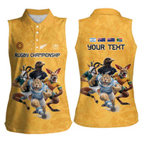 Custom Rugby Southern Hemisphere Women Sleeveless Polo Shirt Argentina AUNZ South Africa Mascot Gold - Wonder Print Shop