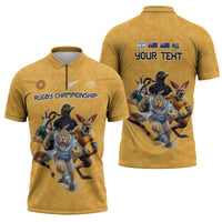 Custom Rugby Southern Hemisphere Zipper Polo Shirt Argentina AUNZ South Africa Mascot Gold - Wonder Print Shop