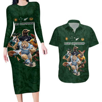 Custom Rugby Southern Hemisphere Couples Matching Long Sleeve Bodycon Dress and Hawaiian Shirt Argentina AUNZ South Africa Mascot Green - Wonder Print Shop