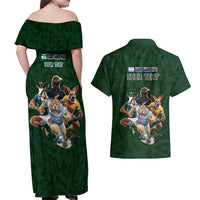 Custom Rugby Southern Hemisphere Couples Matching Off Shoulder Maxi Dress and Hawaiian Shirt Argentina AUNZ South Africa Mascot Green - Wonder Print Shop
