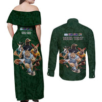 Custom Rugby Southern Hemisphere Couples Matching Off Shoulder Maxi Dress and Long Sleeve Button Shirt Argentina AUNZ South Africa Mascot Green - Wonder Print Shop