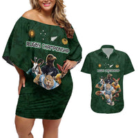 Custom Rugby Southern Hemisphere Couples Matching Off Shoulder Short Dress and Hawaiian Shirt Argentina AUNZ South Africa Mascot Green - Wonder Print Shop