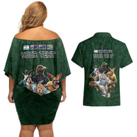 Custom Rugby Southern Hemisphere Couples Matching Off Shoulder Short Dress and Hawaiian Shirt Argentina AUNZ South Africa Mascot Green - Wonder Print Shop