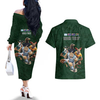 Custom Rugby Southern Hemisphere Couples Matching Off The Shoulder Long Sleeve Dress and Hawaiian Shirt Argentina AUNZ South Africa Mascot Green - Wonder Print Shop