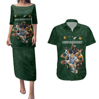 Custom Rugby Southern Hemisphere Couples Matching Puletasi and Hawaiian Shirt Argentina AUNZ South Africa Mascot Green - Wonder Print Shop