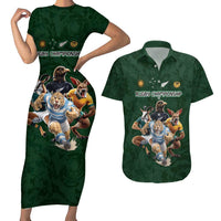 Custom Rugby Southern Hemisphere Couples Matching Short Sleeve Bodycon Dress and Hawaiian Shirt Argentina AUNZ South Africa Mascot Green - Wonder Print Shop
