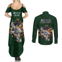 Custom Rugby Southern Hemisphere Couples Matching Summer Maxi Dress and Long Sleeve Button Shirt Argentina AUNZ South Africa Mascot Green - Wonder Print Shop