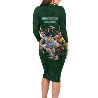 Custom Rugby Southern Hemisphere Family Matching Long Sleeve Bodycon Dress and Hawaiian Shirt Argentina AUNZ South Africa Mascot Green - Wonder Print Shop