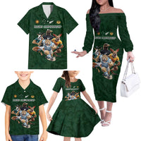Custom Rugby Southern Hemisphere Family Matching Off The Shoulder Long Sleeve Dress and Hawaiian Shirt Argentina AUNZ South Africa Mascot Green - Wonder Print Shop