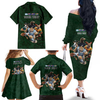 Custom Rugby Southern Hemisphere Family Matching Off The Shoulder Long Sleeve Dress and Hawaiian Shirt Argentina AUNZ South Africa Mascot Green - Wonder Print Shop
