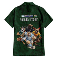 Custom Rugby Southern Hemisphere Family Matching Off The Shoulder Long Sleeve Dress and Hawaiian Shirt Argentina AUNZ South Africa Mascot Green - Wonder Print Shop