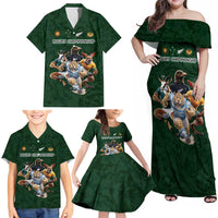 Custom Rugby Southern Hemisphere Family Matching Off Shoulder Maxi Dress and Hawaiian Shirt Argentina AUNZ South Africa Mascot Green - Wonder Print Shop