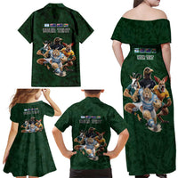 Custom Rugby Southern Hemisphere Family Matching Off Shoulder Maxi Dress and Hawaiian Shirt Argentina AUNZ South Africa Mascot Green - Wonder Print Shop