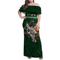 Custom Rugby Southern Hemisphere Family Matching Off Shoulder Maxi Dress and Hawaiian Shirt Argentina AUNZ South Africa Mascot Green - Wonder Print Shop
