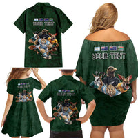 Custom Rugby Southern Hemisphere Family Matching Off Shoulder Short Dress and Hawaiian Shirt Argentina AUNZ South Africa Mascot Green - Wonder Print Shop