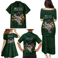 Custom Rugby Southern Hemisphere Family Matching Puletasi and Hawaiian Shirt Argentina AUNZ South Africa Mascot Green - Wonder Print Shop