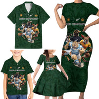 Custom Rugby Southern Hemisphere Family Matching Short Sleeve Bodycon Dress and Hawaiian Shirt Argentina AUNZ South Africa Mascot Green - Wonder Print Shop