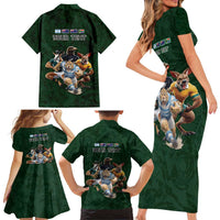 Custom Rugby Southern Hemisphere Family Matching Short Sleeve Bodycon Dress and Hawaiian Shirt Argentina AUNZ South Africa Mascot Green - Wonder Print Shop