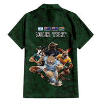 Custom Rugby Southern Hemisphere Family Matching Short Sleeve Bodycon Dress and Hawaiian Shirt Argentina AUNZ South Africa Mascot Green - Wonder Print Shop
