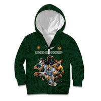 Custom Rugby Southern Hemisphere Kid Hoodie Argentina AUNZ South Africa Mascot Green - Wonder Print Shop