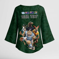 Custom Rugby Southern Hemisphere Kimono Sleeve Blouse Argentina AUNZ South Africa Mascot Green - Wonder Print Shop
