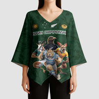 Custom Rugby Southern Hemisphere Kimono Sleeve Blouse Argentina AUNZ South Africa Mascot Green - Wonder Print Shop