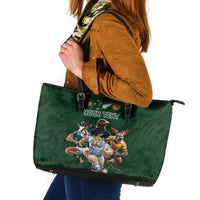 Custom Rugby Southern Hemisphere Leather Tote Bag Argentina AUNZ South Africa Mascot Green - Wonder Print Shop