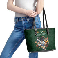 Custom Rugby Southern Hemisphere Leather Tote Bag Argentina AUNZ South Africa Mascot Green - Wonder Print Shop