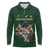 Custom Rugby Southern Hemisphere Long Sleeve Polo Shirt Argentina AUNZ South Africa Mascot Green - Wonder Print Shop